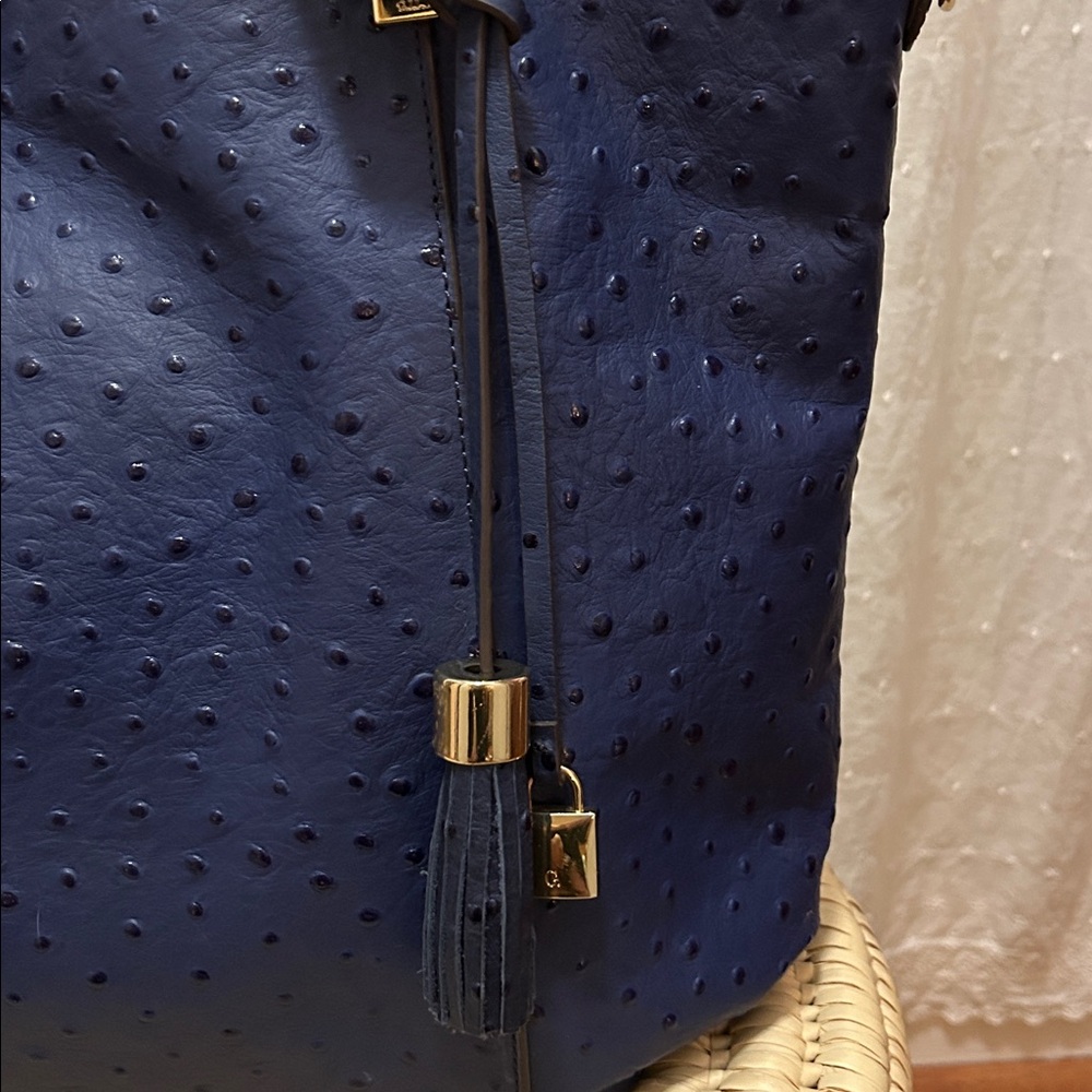 G.I.L.I. Purse Roma 4 Tote Bag Large Blue Ostrich Leather - Picture 2 of 13